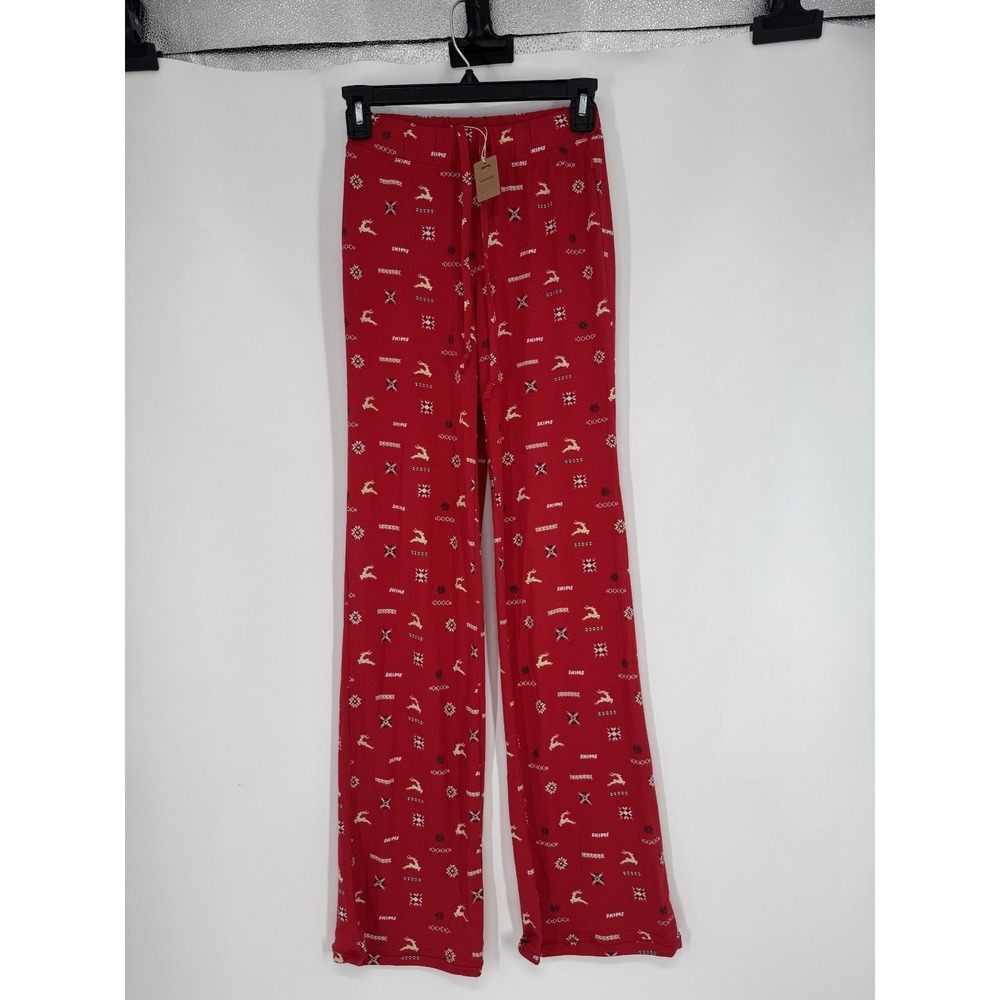SKIMS Sleep Pajama Pants Women 2XS Cranberry Vintage Deer Print Straight Leg AOP